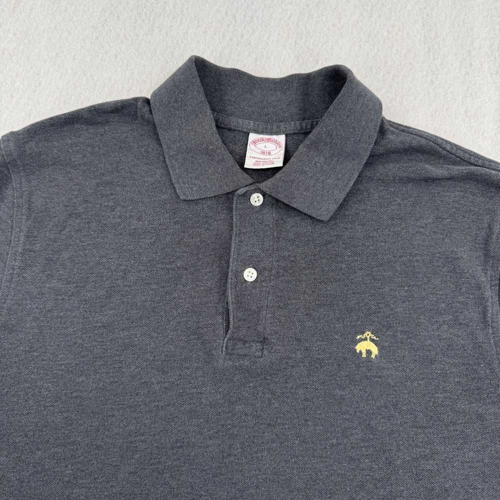 Brooks Brothers Original Fit Short Sleeve Pique Cotton Polo Mens L Gray Preppy